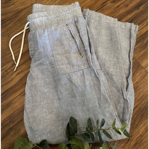 ATHLETA Cabo Wide Leg Woman's Blue Linen Joggers 10 Relaxed Pants High Rise - Picture 1 of 6
